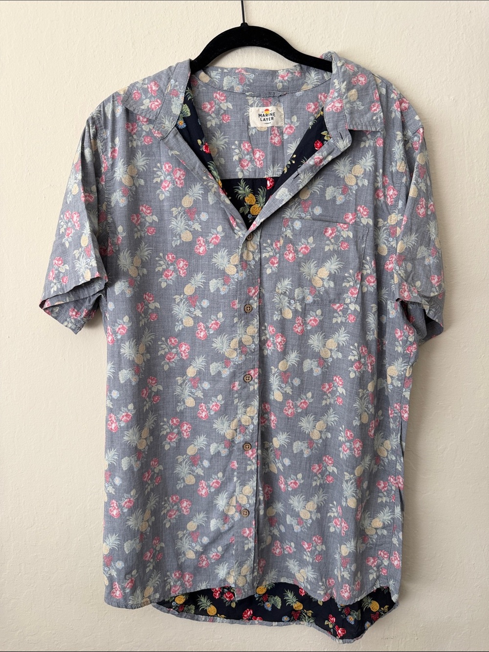 Marine Layer Short-Sleeve Floral Button-Up Shirt - Light Blue & Pink
